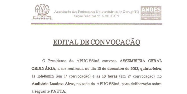 EDITAL DE CONVOCAÇÃO ASSEMBLEIA GERAL ORDINÁRIA