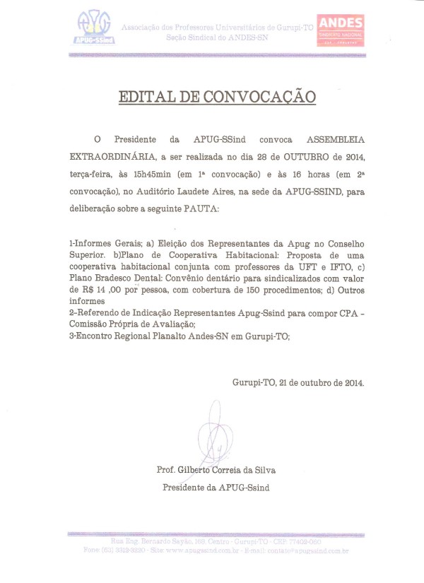 Assembleia extraordinária 28 de outubro