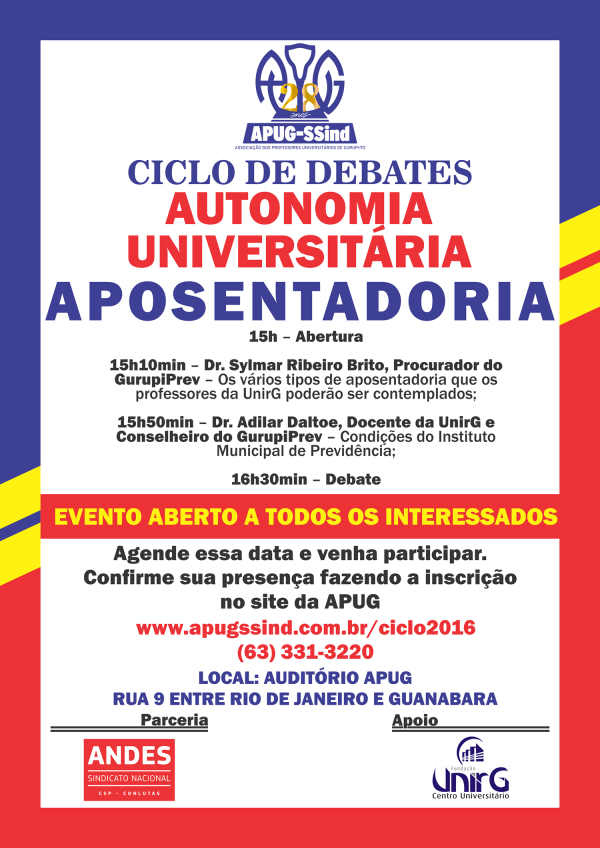 Ciclo de Debates promovido pela Apug-Ssind terá nova etapa no dia 24 de maio, com o tema Aposentadoria