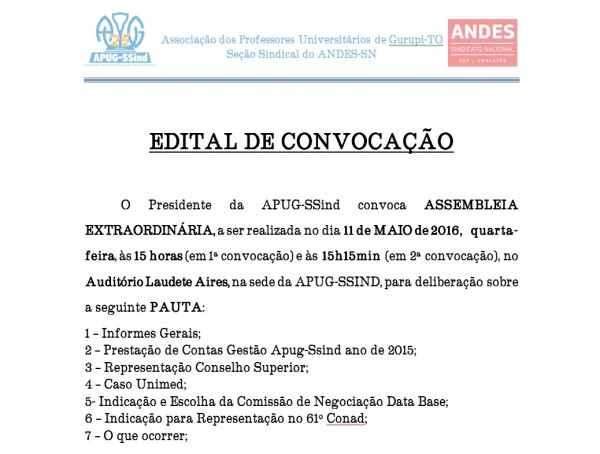 Assembleia Geral Extraordinária da Apug-Ssind