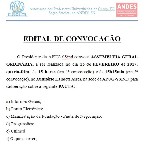 Edital de Convocação de Assembleia Geral Ordinária