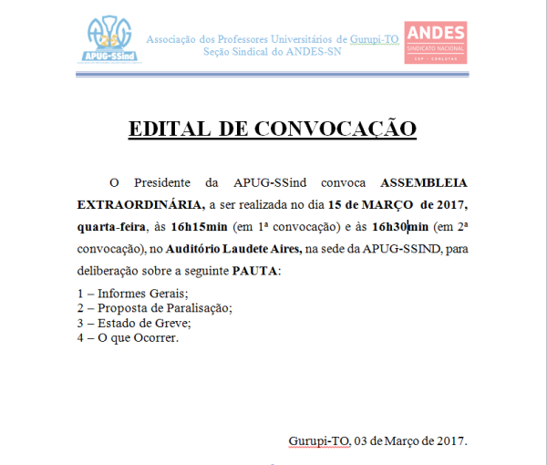 Edital de Convocação Assembleia Geral Extraordinária