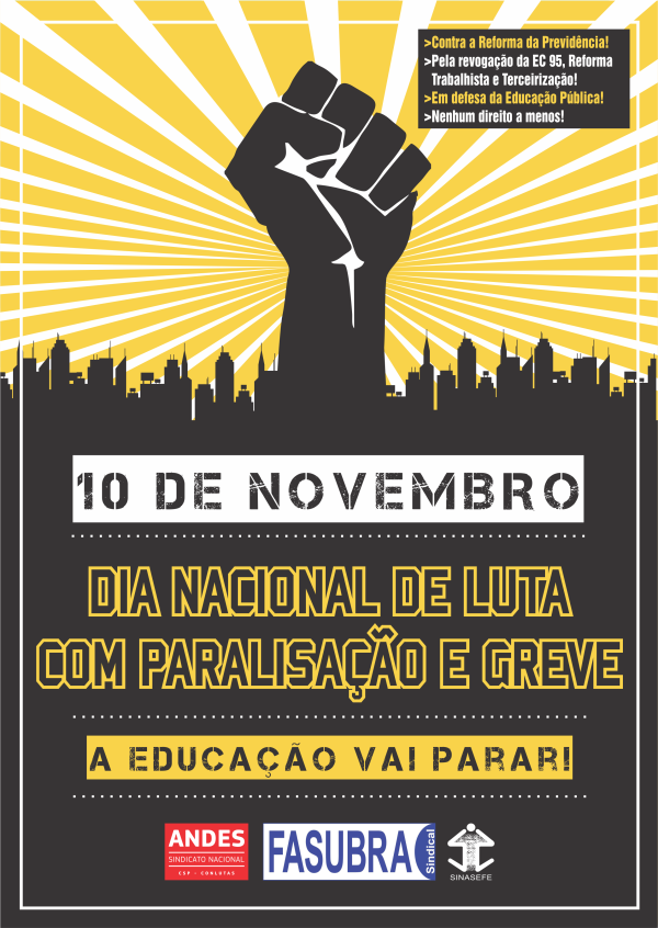 10 de novembro: Dia Nacional de Lutas, Paralisação e Greve