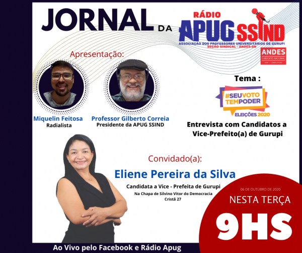 Apug retoma série de entrevistas com os candidatos(a) a vice prefeito(a) de Gurupi nesta terça-feira (06/10)