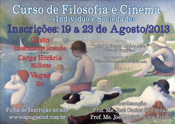Curso de FILOSOFIA e CINEMA terá início neste 31 de agosto, sábado próximo