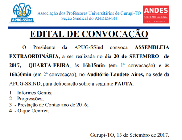 Edital de Convocação para Assembleia Extraordinária
