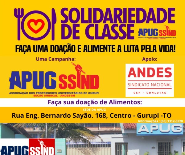 Apug convoca professores e comunidade para campanha de arrecadação de alimentos na luta pela Vida