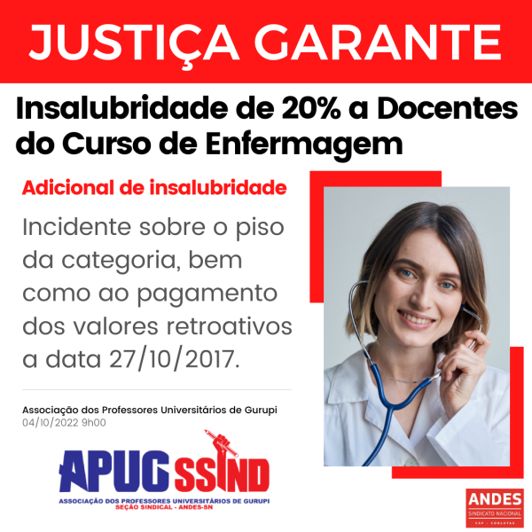 DOCENTES DO CURSO DE ENFERMAGEM TEM DIREITO GARANTIDO A INSALUBRIDADE