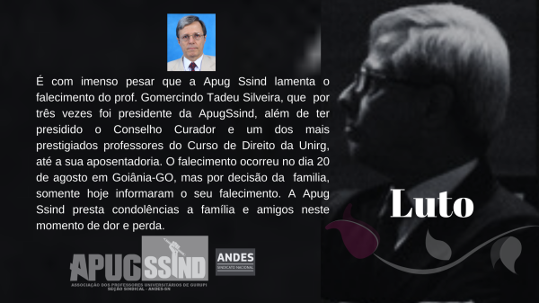 NOTA DE PESAR: APUG LAMENTA FALECIMENTO DO PROFESSOR GOMERCINDO