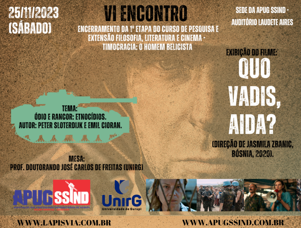 Neste sabado, VI Encontro do FILOSOFIA, LITERATURA e CINEMA na sede da Apug