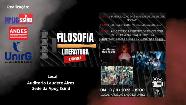 NESTA SEXTA, DIA 10, TEM FILOSOFIA E CINEMA COM EXIBIÇÃO DE “O DILEMA DAS REDES”