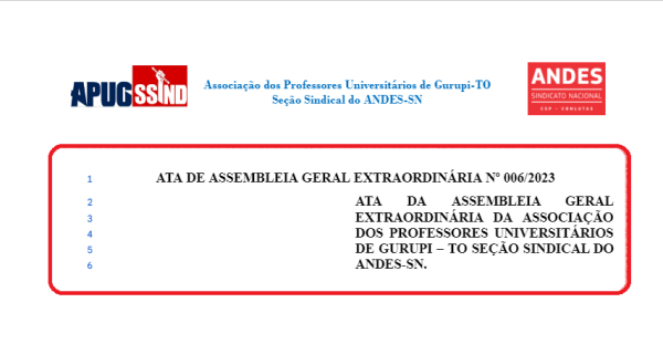 APUG DIVULGA ATA DA ASSEMBLEIA GERAL DESTA SEXTA, DIA 15 DE DEZEMBRO DE 2023
