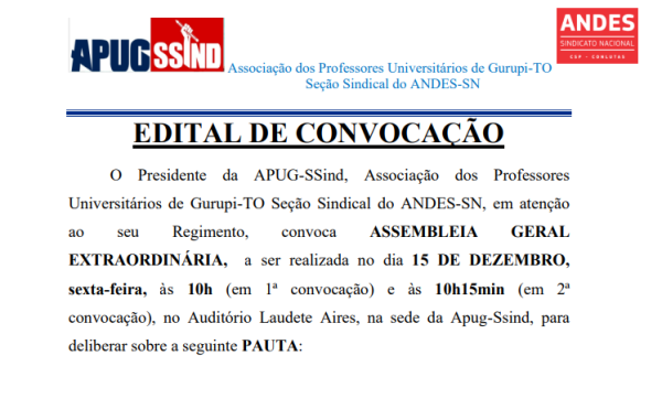 EDITAL DE CONVOCAÇÃO: ASSEMBLEIA GERAL EXTRAORDINÁRIA