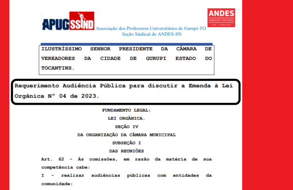 Apug Ssind solicita Audiência Pública para Debater Proposta de Emenda à Lei Orgânica Municipal