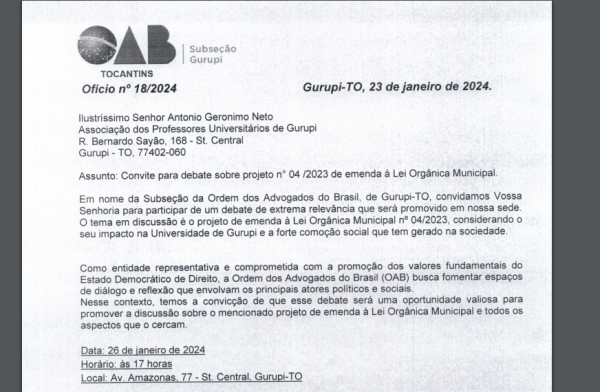 Apug Ssind participa de Debate na OAB Gurupi sobre a Proposta de Emenda à Lei Orgânica