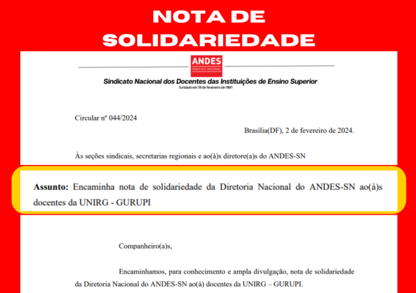 ANDES-SN encaminha carta de solidariedade aos docentes da UnirG