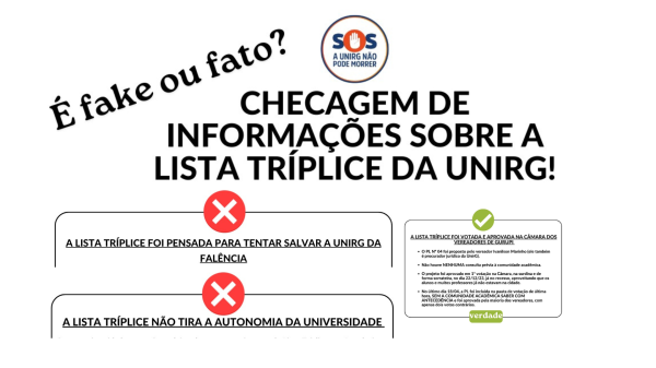MOVIMENTO SOS UNIRG LANÇA POSTS COM CHECAGEM SOBRE A LISTA TRÍPLICE
